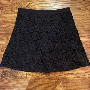 LOFT Black Floral Lace A-Line Skirt